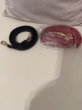 Red Leather Bag Straps w/ Gold Hardware black strap is pebbled leather w/studs